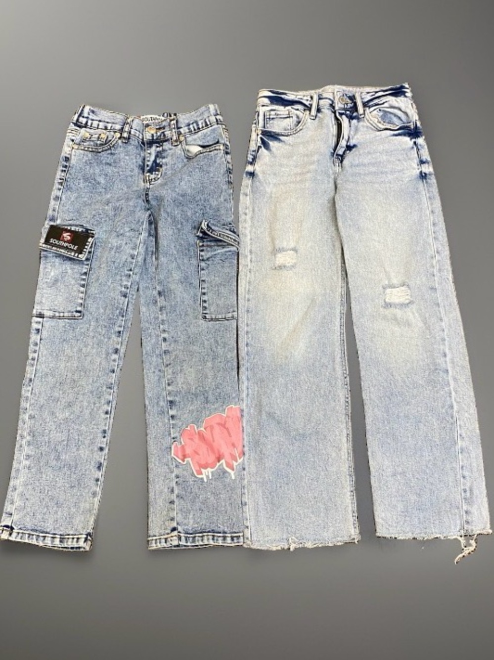 Y2K Streetwear Denim Girls Sz 10 Bundle Southpole Acid Cargo Distressed Wide
